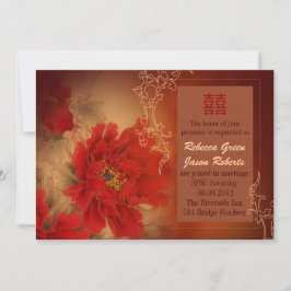 Invitación Peonía Roja Doble Felicidad Boda China