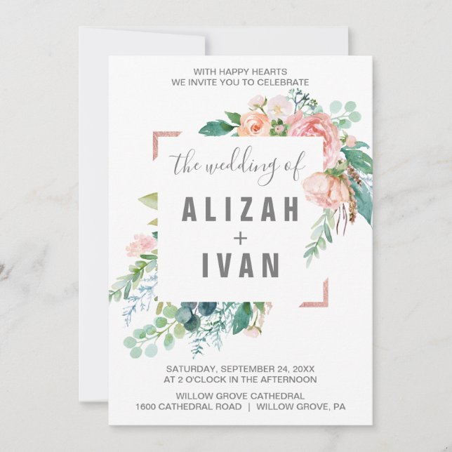 Invitación Peonía Romántica Flora El Boda De (Anverso)