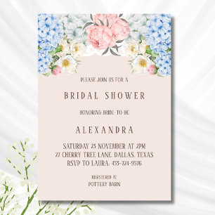 Invitación Peonia rosa Azul romántico Hydrangea Ducha de novi