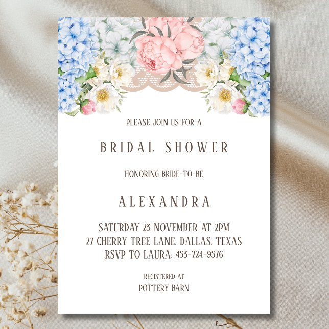 Invitación Peonía rosa Azul romántico Hydrangea Ducha de novi (Subido por el creador)