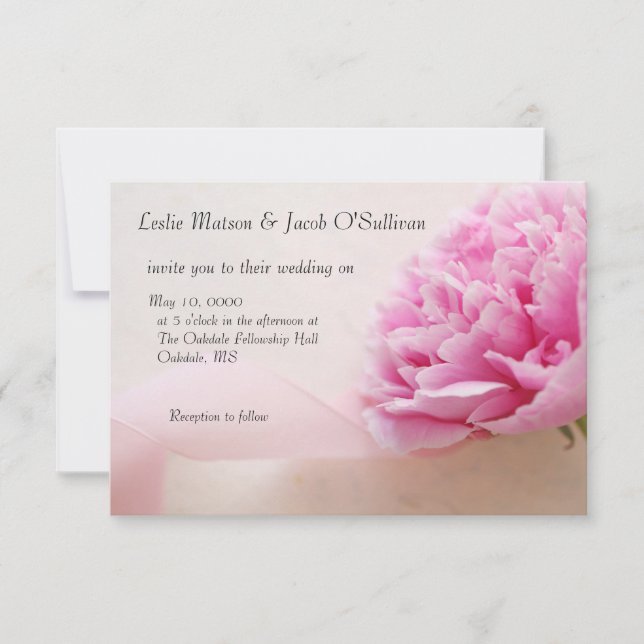 Invitación Peonía rosa con cinta  (Anverso)