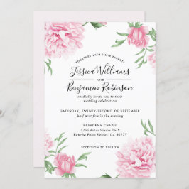 Invitación Peonía rosa floral con Boda de fondo blanco