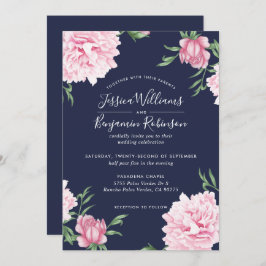 Invitación Peonía rosa floral con Boda de fondo naval