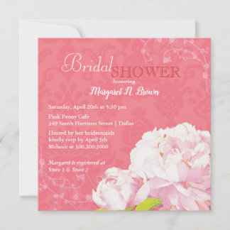 Invitación Peonía rosa florece ducha de novias de verano