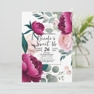 Invitación Peonía Rosa Jardín Floral de Eucalipto Glam Dulces