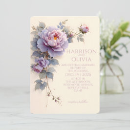 Invitación Peonía Rosa Lavanda Elegante Boda Romántica