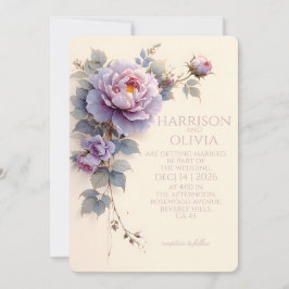Invitación Peonía Rosa Lavanda Elegante Boda Romántica