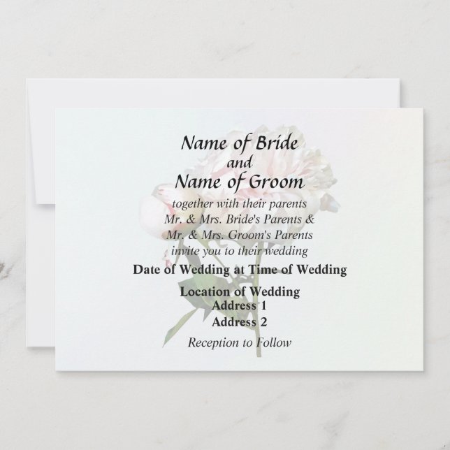 Invitación Peonía Rosa Pálido y Capullo (Anverso)