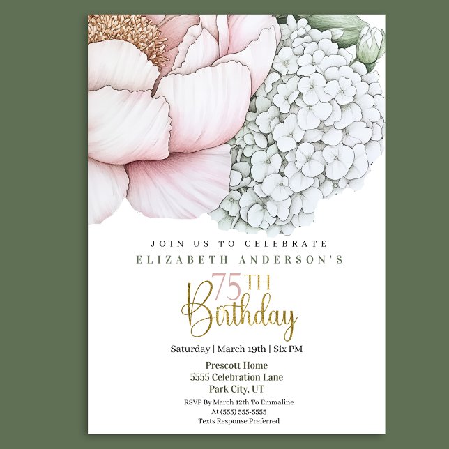 Invitación Peonía Rosa Sonrojo Cumpleaños 75 (Subido por el creador)