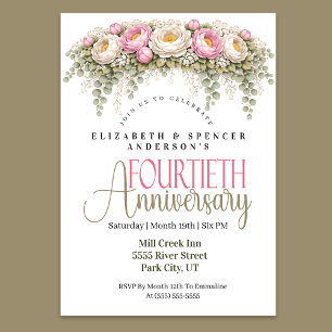 Invitación Peonía Rosa y Blanca 40º Aniversario de Boda