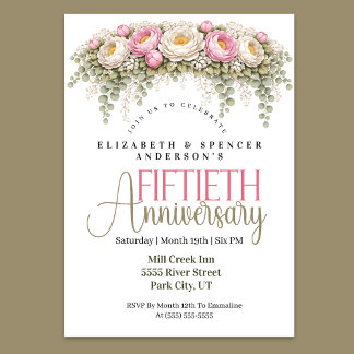 Invitación Peonía Rosa y Blanca Aniversario de Bodas número 5