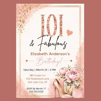 Invitación Peonía y Perfume Fabuloso 101 Cumpleaños