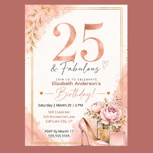 Invitación Peonía y perfume Fabuloso 25 cumpleaños