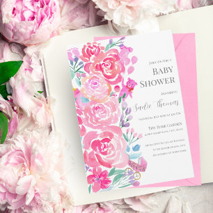 Invitación Peonías acuarela, artículos de oso y bebé Baby Sho