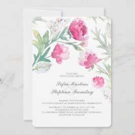 Invitación Peonías Acuarela Ramo Vintage Boda
