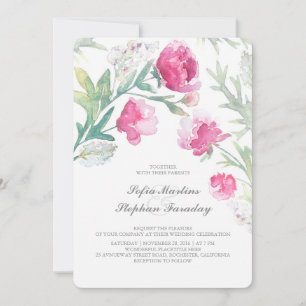 Invitación Peonías Acuarela Ramo Vintage Boda