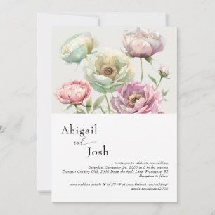 Invitación Peonías Acuarela Vintage Boda Moderna
