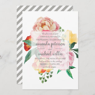 Invitación peonías de primavera elegantes y boda de flores