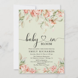 Invitación peonías elegantes de bebé floral en Bloom Baby Sho
