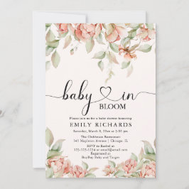 Invitación peonías elegantes de bebé floral en Bloom Baby Sho