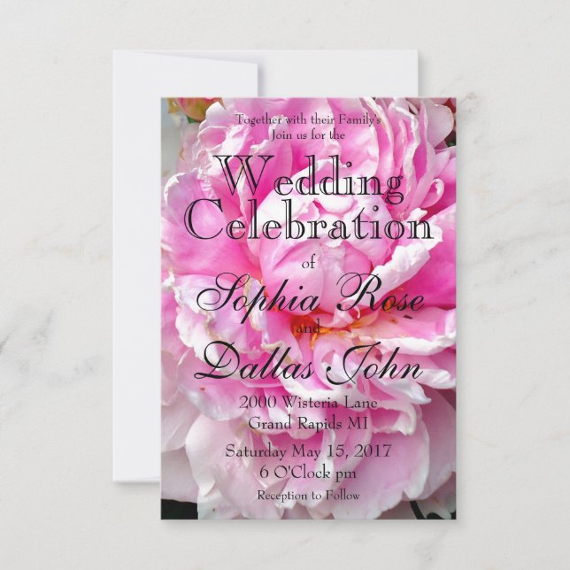Invitación peonías elegantes de flores florales blancas rosas (Anverso)