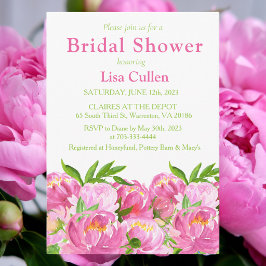 Invitación Peonías en acuarela rosa, ducha de novia elegante