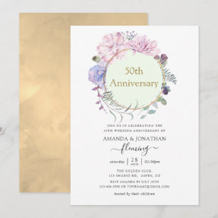 Invitación Peonías geométricas pastel 50 aniversario de bodas