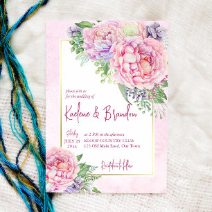 Invitación peonías lilac rosadas floral elegante boda