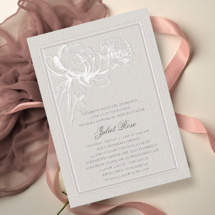 Invitación Peonías Marco Elegante Floral Ecru Moderno Bautizo