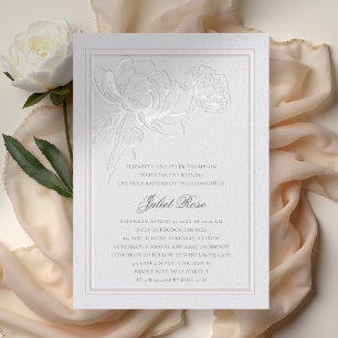 Invitación Peonías Marfil Formal Elegante Marco Moderno Bauti