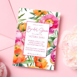 Invitación Peonías naranja melocotón rosa elegante baby showe