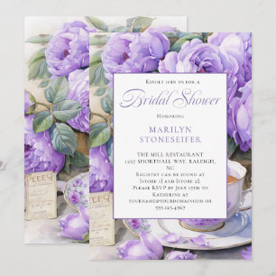 Invitación Peonías Purpúreas Margaritas Blancas en Tarro de M