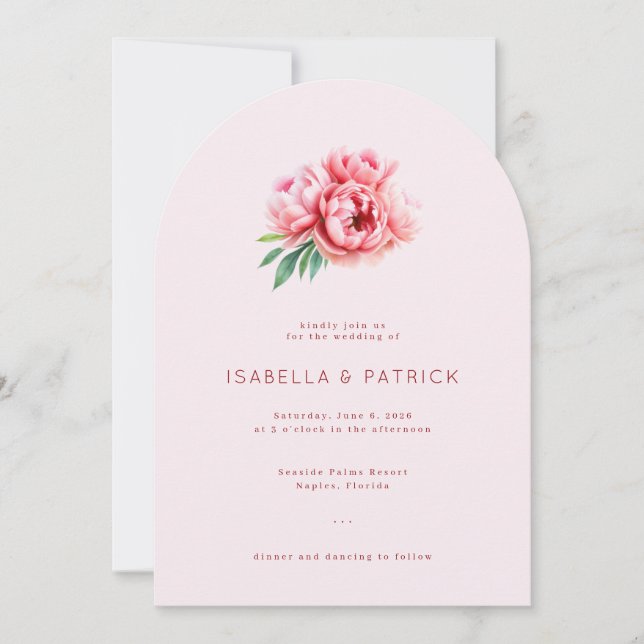 Invitación Peonías románticas de acuarela rosa (Anverso)