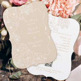 Invitación Peonías románticas de boda delicado marfil