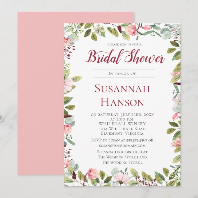 Invitación Peonías románticas y ducha de novias Eucalyptus (Anverso / Reverso)