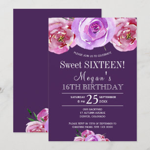 Invitación Peonías rosa violeta ciruela chic florales dulces 