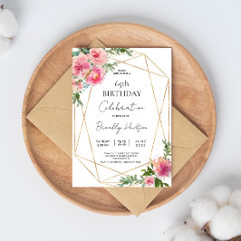 Invitación Peonías Rosadas Cumpleaños 65
