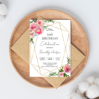Invitación Peonías Rosadas Cumpleaños 65