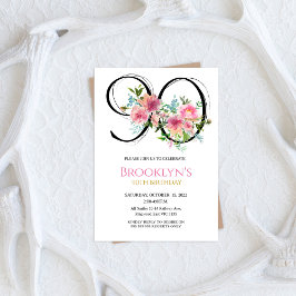 Invitación Peonías Rosadas Cumpleaños 90