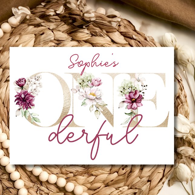 Invitación Peonías rosadas fiesta de cumpleaños onederful acu (Subido por el creador)