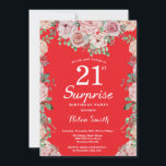 Invitación Peonías rosadas florales Cumpleaños sorpresa 21 ro<br><div class="desc">Invitación de cumpleaños sorpresa 21 Peonías rosadas florales para mujeres. Flor floral acuarela. Elegantes flores de rosa y peonía rosadas. Cumpleaños de adulto. Fondo rojo. 13, 15, 16, 18, 20, 21, 30, 40, 50, 60, 70, 80, 90, 100, cualquier edad. Para una mayor personalización, haga clic en el botón "Personalizar"...</div>