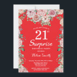 Invitación Peonías rosadas florales Cumpleaños sorpresa 21 ro<br><div class="desc">Invitación de cumpleaños sorpresa 21 Peonías rosadas florales para mujeres. Flor floral acuarela. Elegantes flores de rosa y peonía rosadas. Cumpleaños de adulto. Fondo rojo. 13, 15, 16, 18, 20, 21, 30, 40, 50, 60, 70, 80, 90, 100, cualquier edad. Para una mayor personalización, haga clic en el botón "Personalizar"...</div>