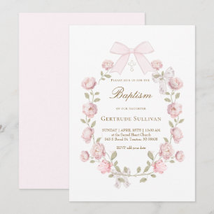 Invitación peonías rosadas flores Bautizo