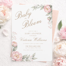 Invitación Peonías rosadas sonrosadas en flor Baby Shower Red