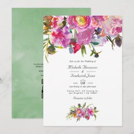 Invitación Peonías rosadas vintage código QR RSVP Boda