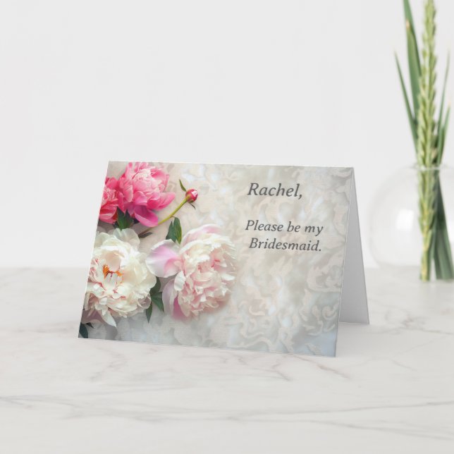 Invitación Peonías rosadas y blancas con fondo de encaje (Anverso)