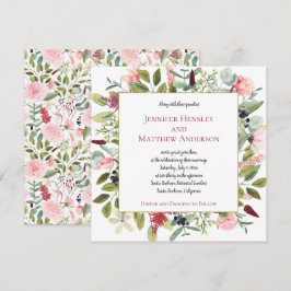 Invitación Peonías rosadas y eucalipto floral acuarela