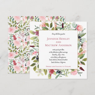 Invitación Peonías rosadas y eucalipto floral acuarela