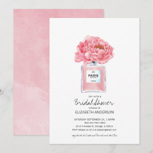 Invitación Peonías rosas y ducha de novias con flores perfume