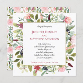 Invitación Peonias rosas y floral acuática eucaliptus